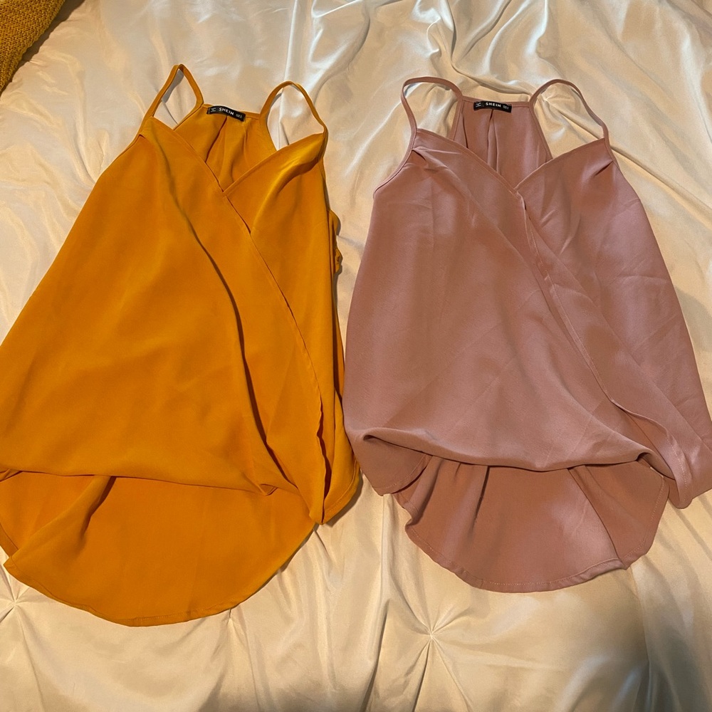 SHEIN Cami wrap tank tops, yellow and pink, small